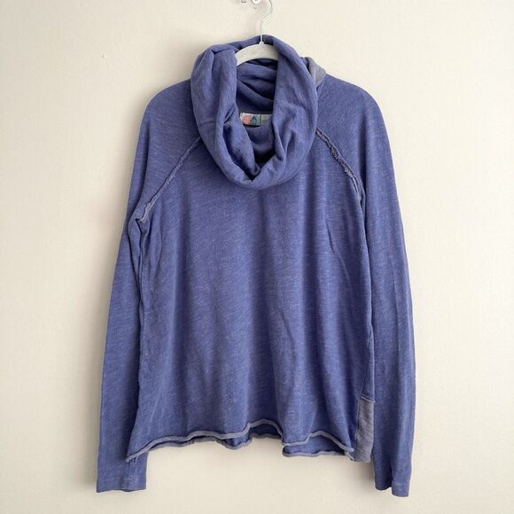 Free People FP Beach Cocoon Cowl Neck Pullover Purple Cotton Long Sleeve Top M/L - Picture 2 of 11